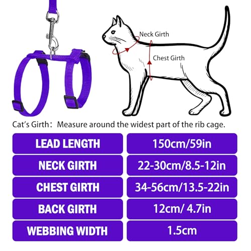 Adjustable Cat Harness and Leash Set Escape Proof Kitten Strap Collar for Walking Travel (Medium / Purple)