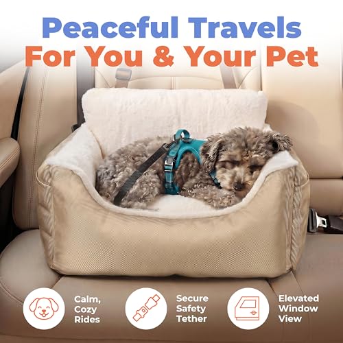 Elevated Dog Car Seat for Small Dogs (Booster (Brown) / 21" x 20" x 14")