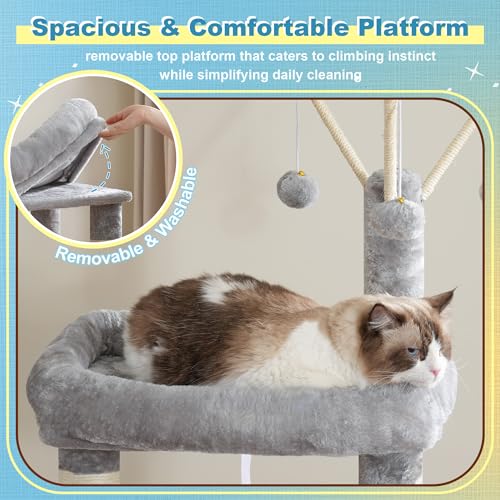 Cat Tree Tower with 3 Condos (74.8 inches / Light Gray)