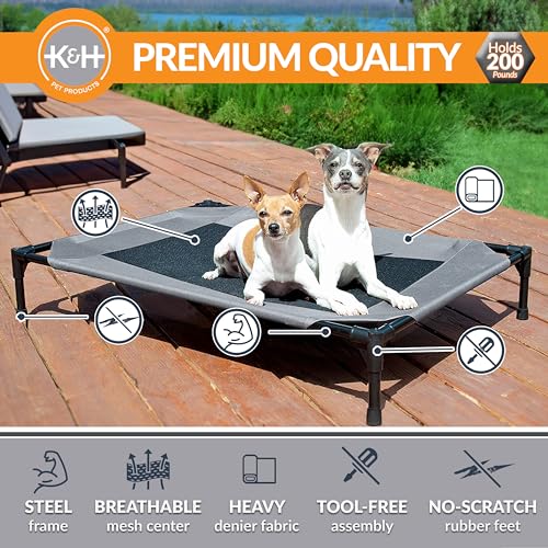 K&H Outdoor Elevated Dog Bed for Medium & Large Pets (Gray/Black Mesh / Large 42"L x 30"W)