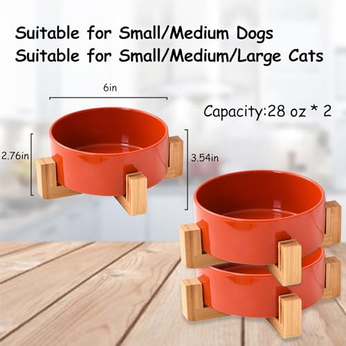 Ceramic Dog Cat Bowl Set with Stand (Rust Red / Medium Size Dog Bowls 850ML*2)