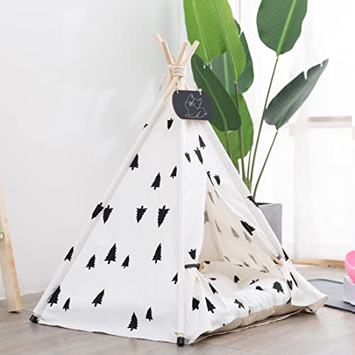 Pet Teepee Tent for Dogs & Cats Dog Bed with Thick Cushion Puppies Play House Removable and Washable (L:24x24x28inch)