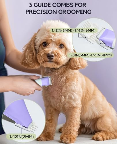 4 in 1 Rechargeable Dog Clippers Grooming Kit with 2 Speeds and Low Noise (Purple)