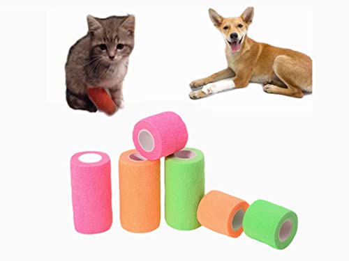 6 Pack 1" x 5 Yards Self Adhesive Bandage Wrap Breathable Cohesive Vet Wrap for Pets (1 Inch / Skin Color)