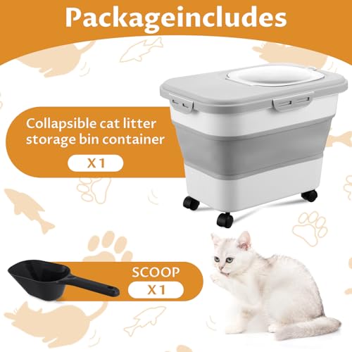 Cat Litter Storage Bin Container with Airtight Lids (Grey)