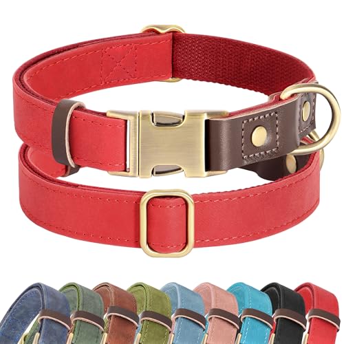 PU Leather Dog Collar for Small Dogs Puppy (Red / S: Neck 11-15", Width ⅝")