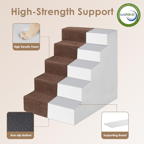 Dog Stairs for High Bed 25" H (Brown / Extra Wide 17.7" x 35" x 25")