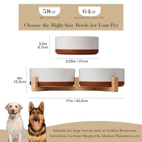 Dog Bowls Set with Wooden Stand (L-6 Cups / Vanilla White（2 PCS with Stand）)