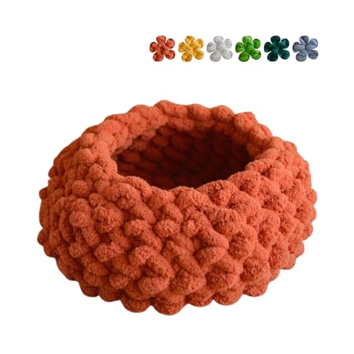 Cat Nest Bed Handwoven Washable Round Cave Kitten (MapleLeaf Red / Medium)