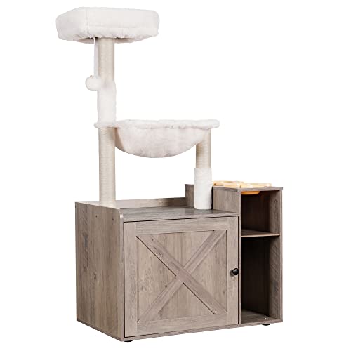 Cat Tree Tower (L (28.3"×17.7"×48.0") / Rustic Gray)