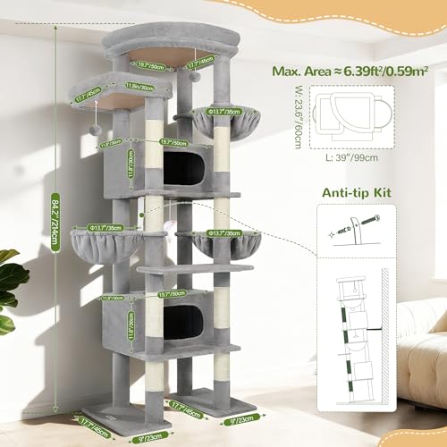 84 Inch Cat Tree for Large Cats (Light Gray)