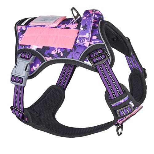 Tactical Dog Harness for Small Dogs No Pull (Purple Camo / S(Neck:13-16", Chest:15-23"))