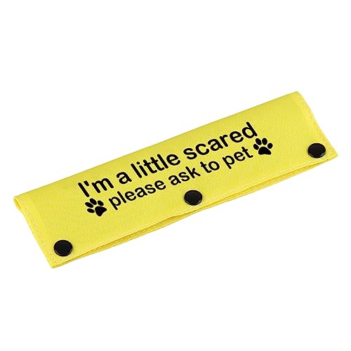 Funny Dog Leash Sleeve I'm a Little Scared Please Ask to pet Leash Wrap Alert Hanging ID Patch Tag Pet Birthday Gift (Little Scared-ye Sleeve)