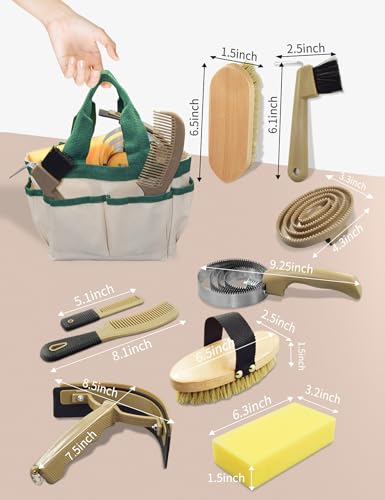 Professional 10 Pieces Horse Grooming Kit with Tote Bag