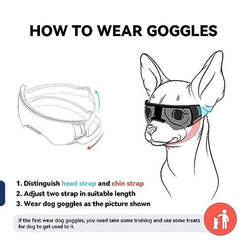 Dog Goggles for Small Dog Doggy Goggles with Adjustable Straps Anti (Black / Small)