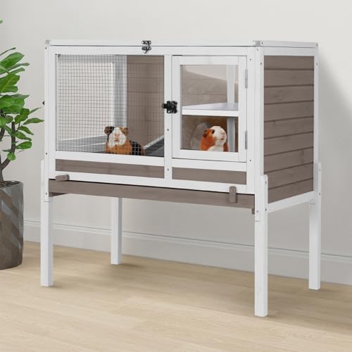 2 Story Indoor Rabbit Hutch Guinea Pig Cage with Stand ((Brown) / 36.6"L x 19.6"W x 36.6"H)