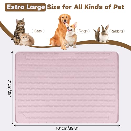 Cat Food Mat Extra Large Silicone Pet Bowl Mat 40''x28'' (Pink / 40"L x 28"W)