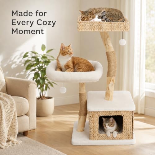 Modern Cat Tree Tower for Indoor Cats (Two layer Off-white)