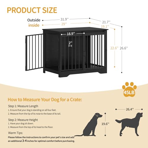 31.9" M Dog Crate Furniture Indoor Dog Kennel with Barn Door (Black / 31.9"L x 21.7"W x 26.6"H)