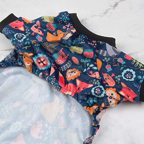 Small Dogs Outfit Soft Puppy Onesies Pjs Dog Pajamas Pet Coat Cat Apparel Comfy Doggie Jumpsuit Bodysuit for All Seasons (A06-Forest family / Small)