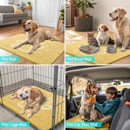 Dog Door Mat for Muddy Paws (48"X30" / Yellow and White)