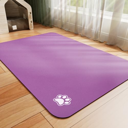 Dog Food Mat Absorbent Cat Mat for Food and Water (Paw Purple / 34"L x 18"W)