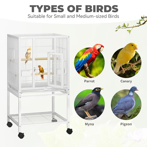 41 inches Metal Bird Cage for Parakeets (White / 19.0"L x 18.1"W x 40.5"H)