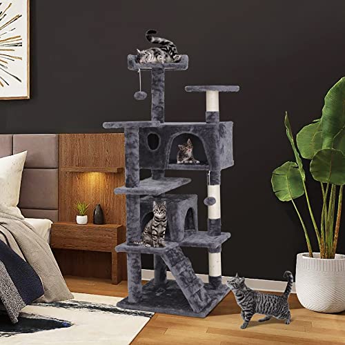 54 inch Cat Tree with Sisal (Grey)