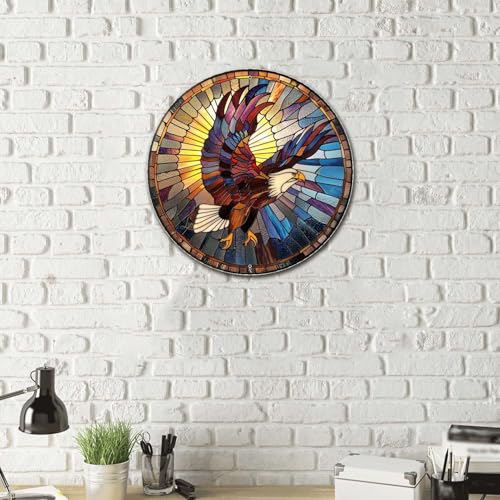 Metal Sign Tin Sign Circular Stained Glass Eagle Bathroom Decor For Club 12×12 Inches (12×12 Inches / Eagle-1)