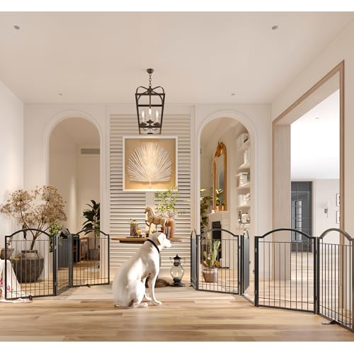 Metal No Assembly Freestanding Dog Gate with Door Walk Through (Black / 5 panels)