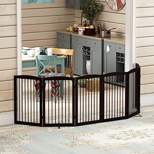 Freestanding Pet Gate for Dogs (32" Height-6 Panel / Dark Brown)