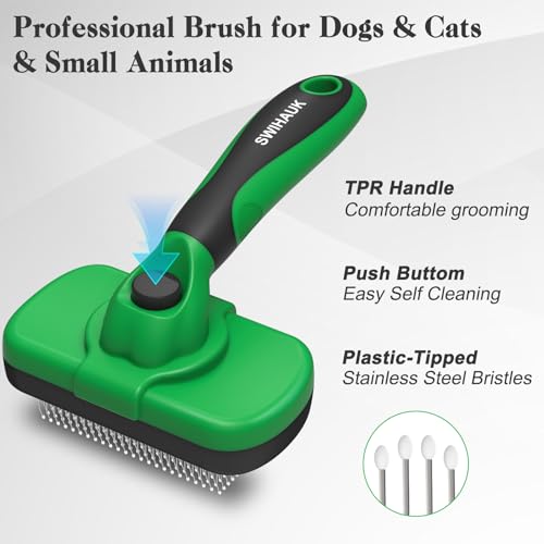 Self Cleaning Slicker Brush for Dogs & Cats (Green)