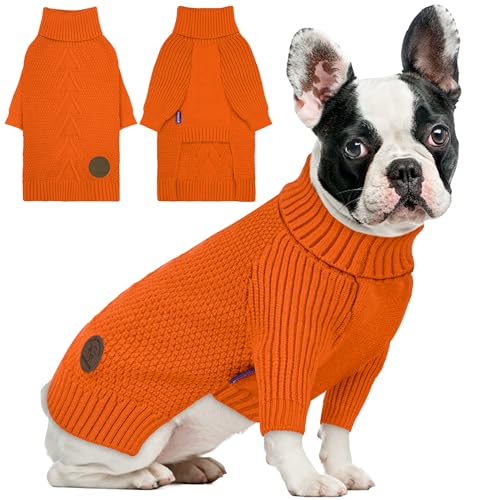 Dog Sweater Long Sleeve Knitted Turtleneck Pullover Warm Clothes (Orange / X-Large)