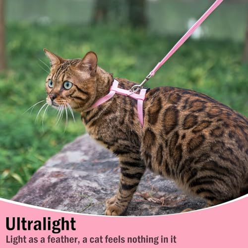 Adjustable Cat Harness and Leash Set Escape Proof Kitten Strap Collar for Walking Travel (Medium / Light Pink)