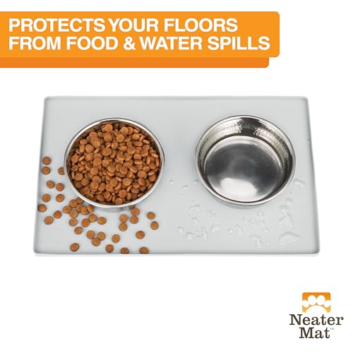 Neater Mat Pet Mats for Food and Water (16"L x 10"W / Light Gray)