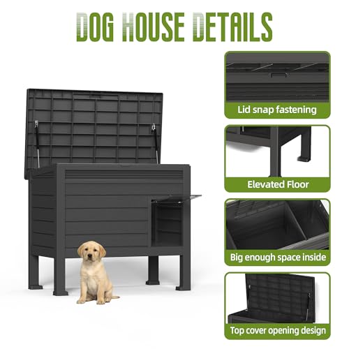 Indoor & Outdoor Resin Dog House with Raised Floor (Black-H / 31.02*19.09*26.73)
