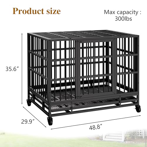 JY QAQA 48 38 Inch Heavy Duty Indestructible Dog Crate Double Doors Escape Proof Cage Kennel (48.8"L x 29.9"W x 35.6"H)