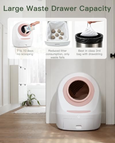Casa Leo Automatic Self Cleaning Cat Litter Box Bundle with App Control (Pretty Pink)