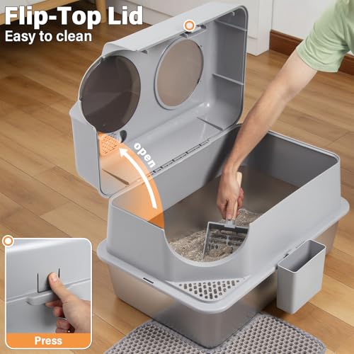 Stainless Steel Cat Litter Box Enclosed (XL-lid-15.7"H)
