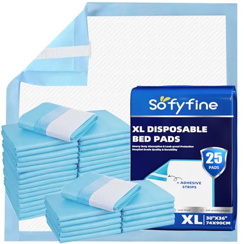 Bed Pads with Adhesive Strip 30"x36" Thicken Elderly Adults Incontinence Underpads Disposable (30"x36"-25 Pads (with Adhesive Strips))