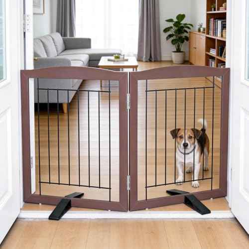 Freestanding Dog Fence Indoor (Brown / 【2 Panels】40''w x 24''h)