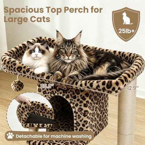 Cat Tree Tower Scratching Post for Indoor Large Adult Cats with Perch Bed (Leopard Print / 28 Inches)