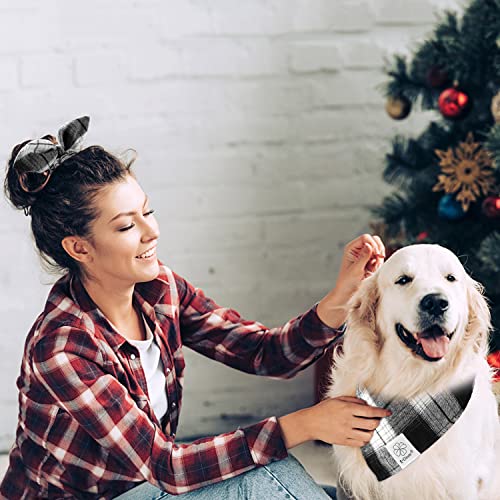 White Black Plaid Dog Bandanas Matching Dog Bandana and Scrunchie (Golden,White / Large)