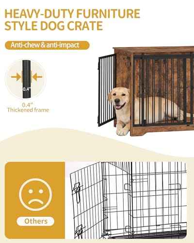43.3" XL Dog Crate Furniture Indoor Dog Kennel with Barn Door (Rustic Brown / 43.3"L x 27.5"W x 31.8"H)