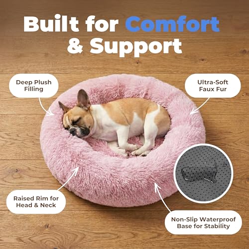 Round Calming Dog Bed for Small (Pink / 30" x 30" x 8")