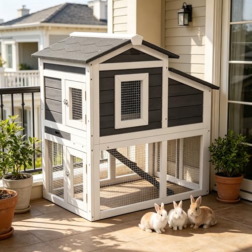 Wooden Rabbit Hutch Indoor (White)