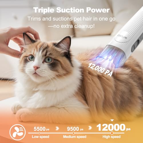 6-in-1 Dog Grooming Vacuum Kit, Pet Clipper & Nail Grinder, White (White)
