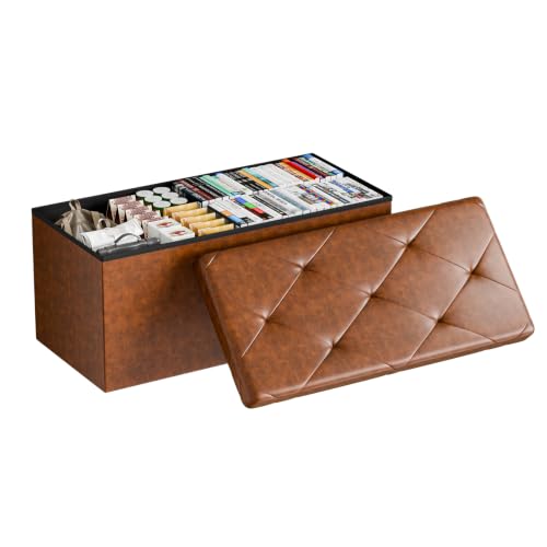 30 Inch Folding Storage Ottoman Bench (Brown / 15.2"D x 30"W x 15.2"H)