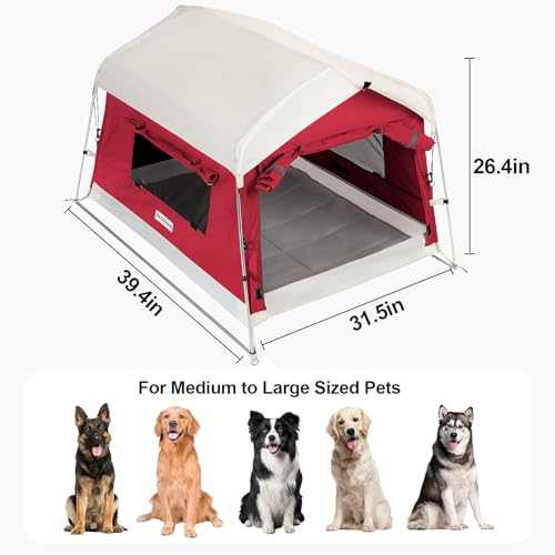 Tent House for Pets up to 100lb (Red / Large, 39.4''L x 31.5''W x 26.4''H)