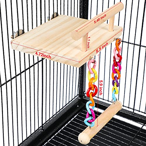 Bird Perches Cage Toys Parrot Wooden Platform Play Gyms Exercise Stands with Acrylic Wood Swing Ferris Wheel Chewing for Animals Green Cheeks (Platform+Swing)